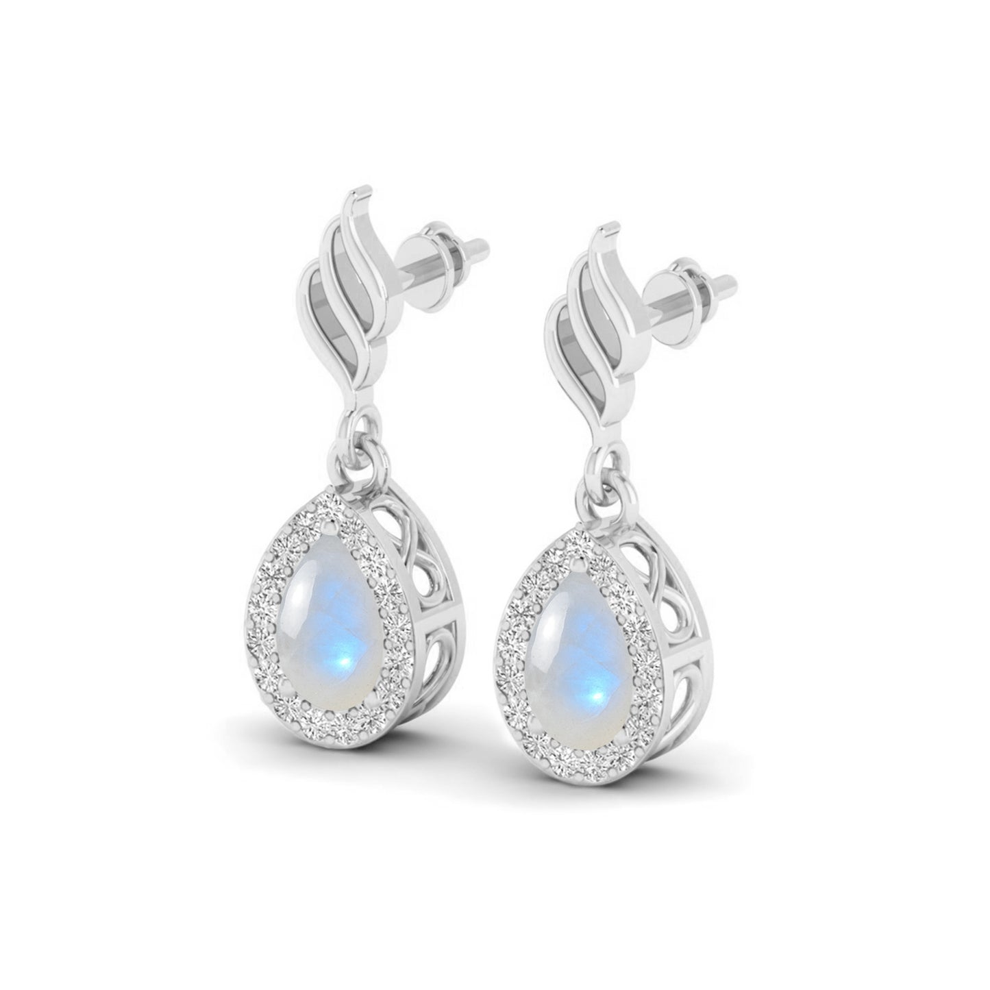 Flame (Floral Swirl) Hook | 925 Sterling Silver Birthstone Stud Earrings | Diamond Accent Gemstone Earrings | 15 Birthstone Options | Gift for Women