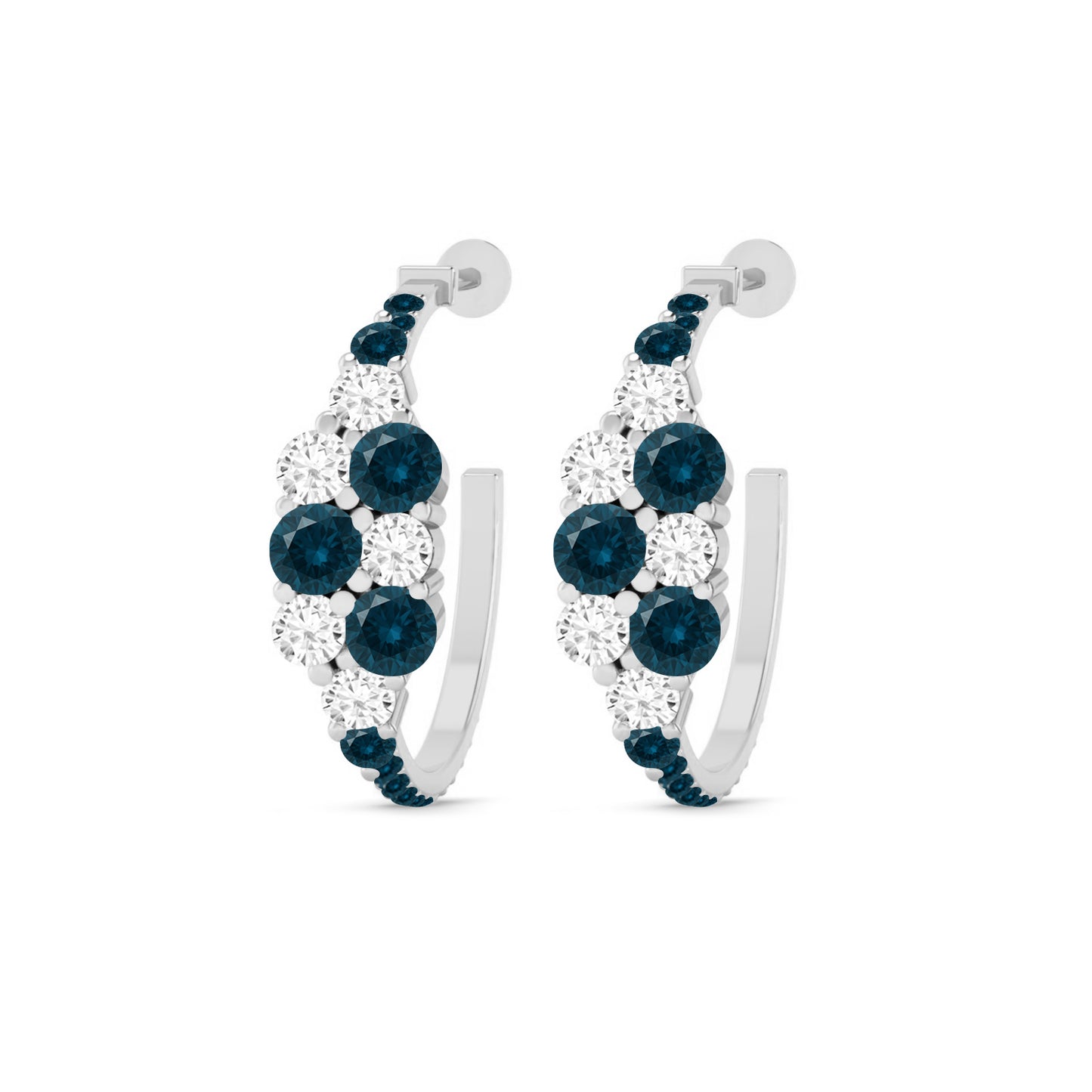 Gemstone Cluster Huggie Hoop Earrings | 925 Sterling Silver Birthstone Stud Earrings | Diamond Accent Gemstone Earrings | 15 Birthstone Options | Gift for Women