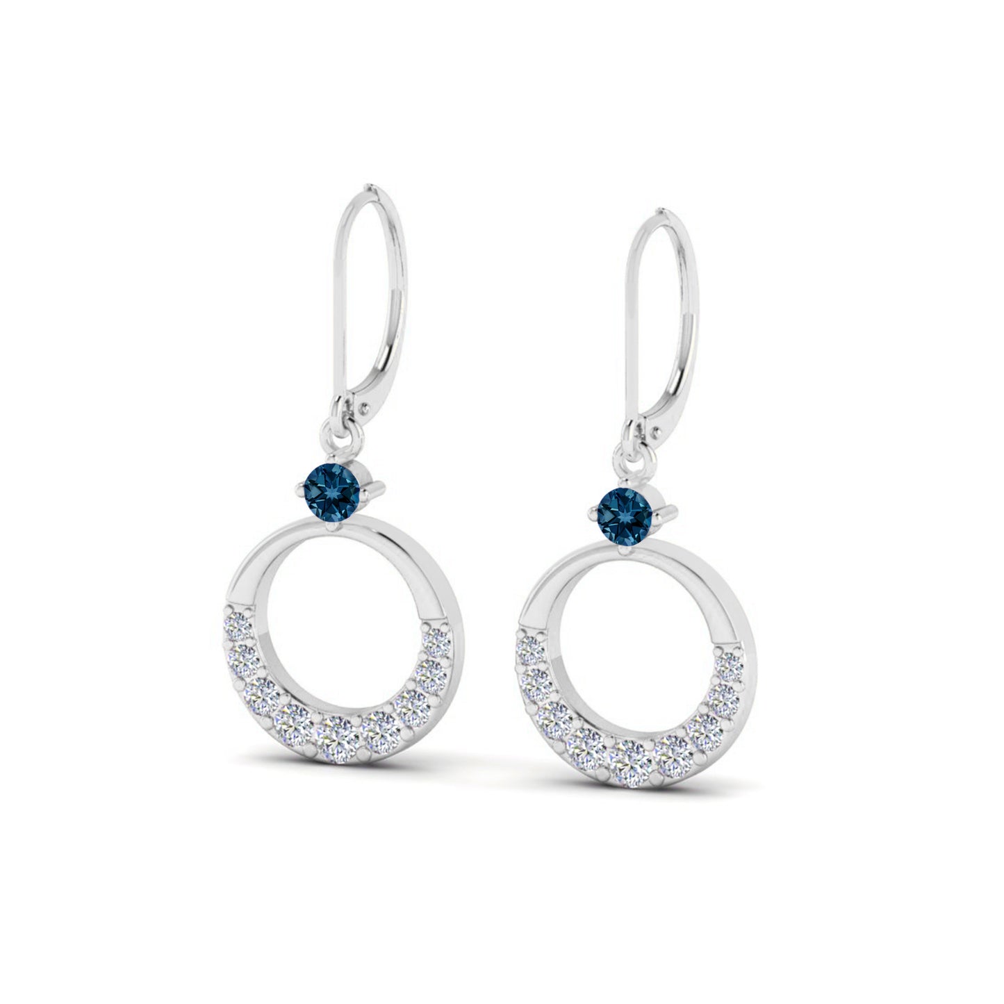 Open Circle Lever back Drop Earrings | 925 Sterling Silver Birthstone Stud Earrings | Diamond Accent Gemstone Earrings | 15 Birthstone Options | Gift for Women