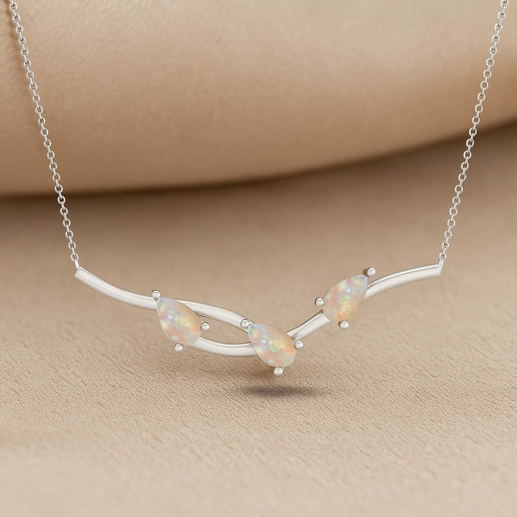 Three-Stone Curved Bar Necklace | Sterling Silver Birthstone Necklace | Adjustable Chain | 15 Gemstone Choices | Personalized Gemstone Pendant