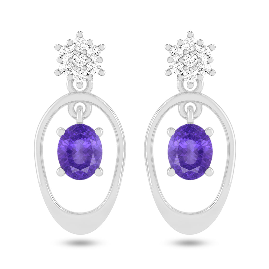Open Oval Drop Earrings | 925 Sterling Silver Birthstone Stud Earrings | Diamond Accent Gemstone Earrings | 15 Birthstone Options | Gift for Women