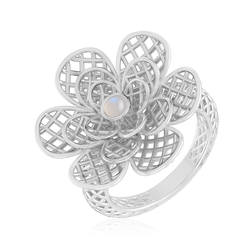 Floral Statement Ring | Sterling Silver Birthstone Ring | Genuine Gemstone & Diamond Studded Ring | Personalized Promise Ring | Gift for Her
