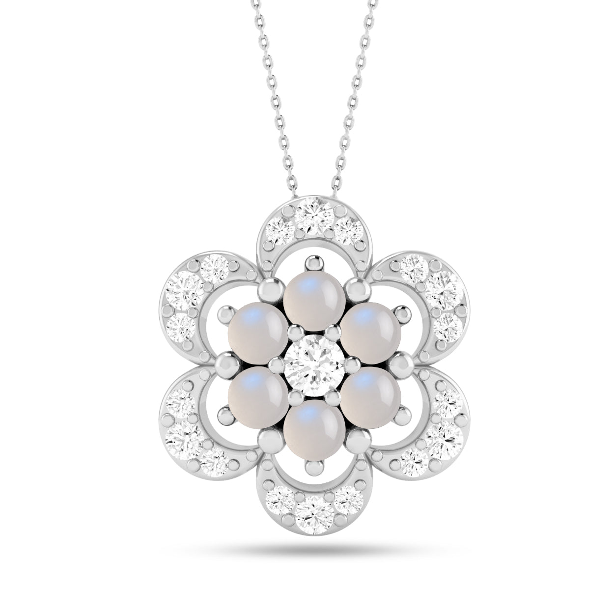Floral Cluster Pendant | Starburst Pendant | Heart Knot Teardrop Pendant | Sterling Silver Birthstone Necklace | Diamond Accent | Adjustable Chain | 15 Gemstone Choices