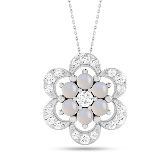 Floral Cluster Pendant | Starburst Pendant | Heart Knot Teardrop Pendant | Sterling Silver Birthstone Necklace | Diamond Accent | Adjustable Chain | 15 Gemstone Choices