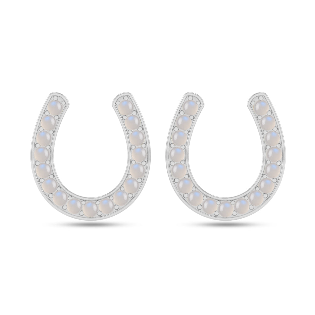 Horseshoe Stud Earrings | 925 Sterling Silver Birthstone Stud Earrings | Diamond Accent Gemstone Earrings | 15 Birthstone Options | Gift for Women