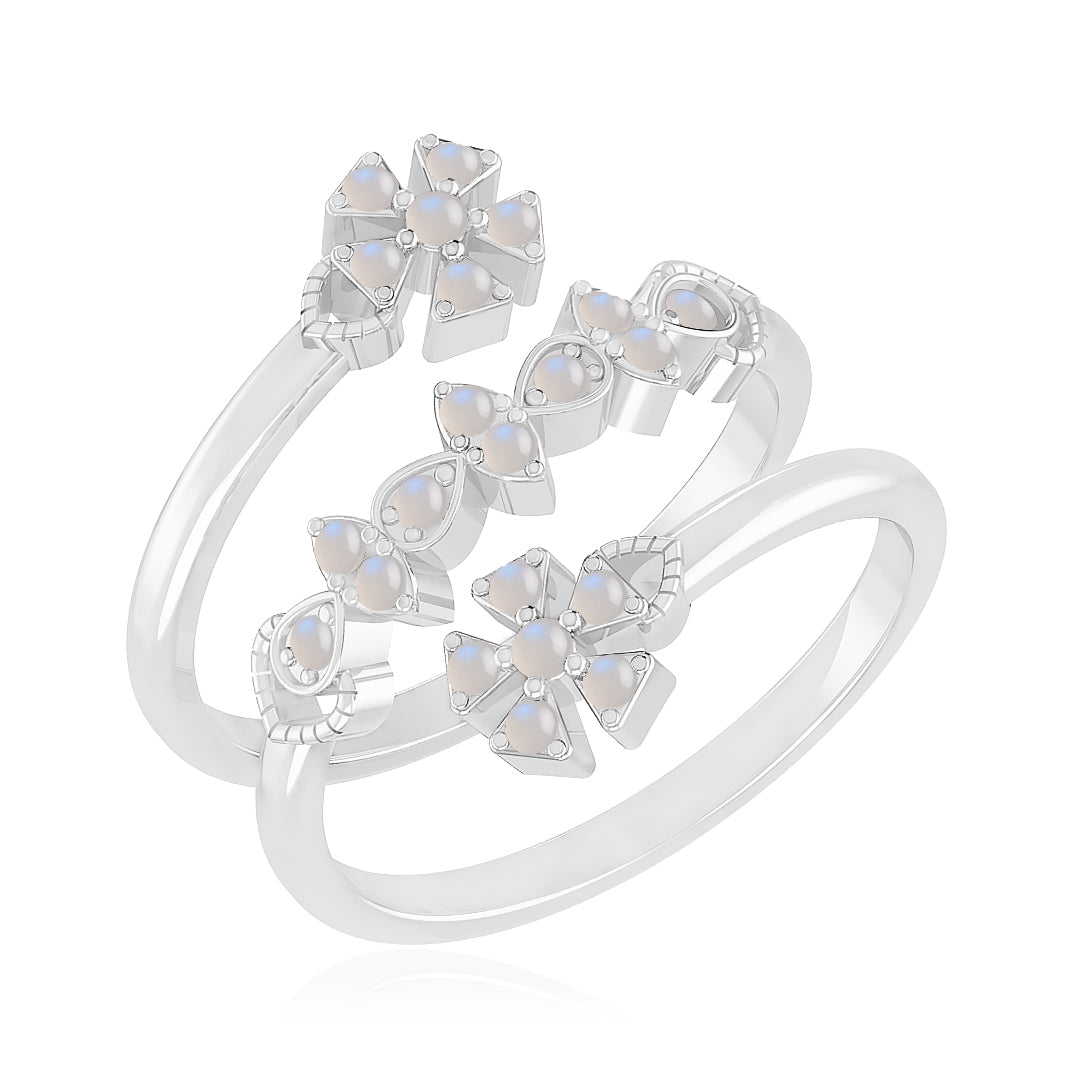 Floral Bypass Ring | Sterling Silver Birthstone Ring | Genuine Gemstone & Diamond Studded Ring | Personalized Promise Ring | Gift for Her