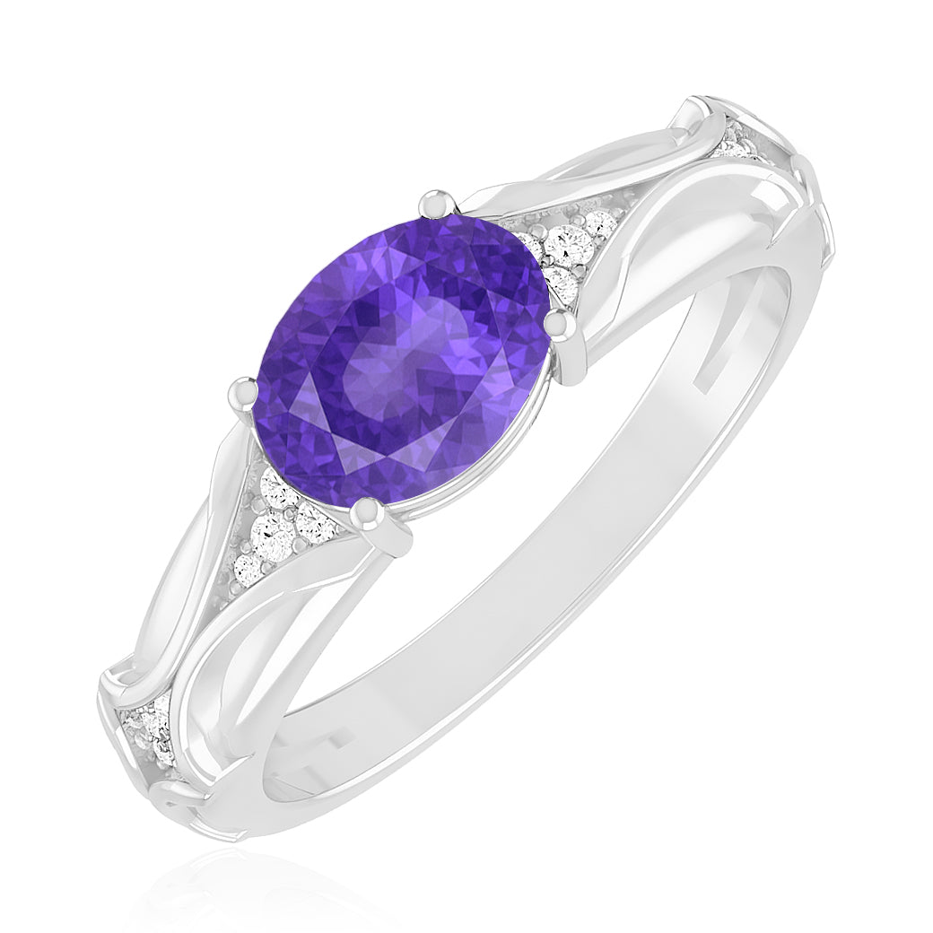 Bypass Solitaire Ring | Sterling Silver Birthstone Ring | Genuine Gemstone Studded Ring | Personalized Promise Ring | Gift for Her