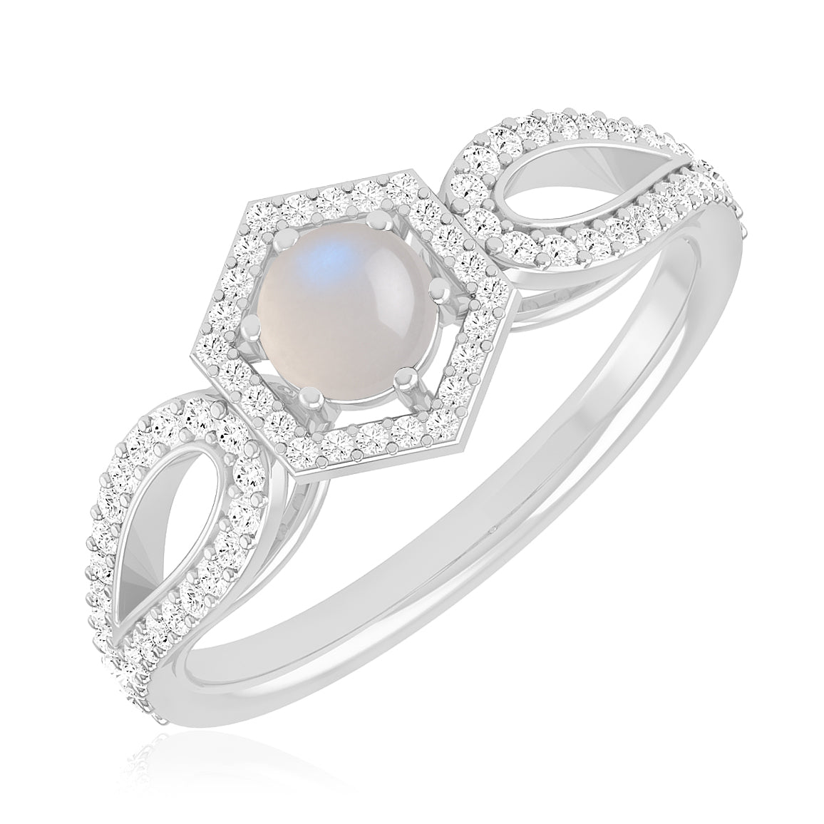 Hexagon Halo Solitaire Ring | Sterling Silver Birthstone Ring | Genuine Gemstone & Diamond Studded Ring | Personalized Promise Ring | Gift for Her