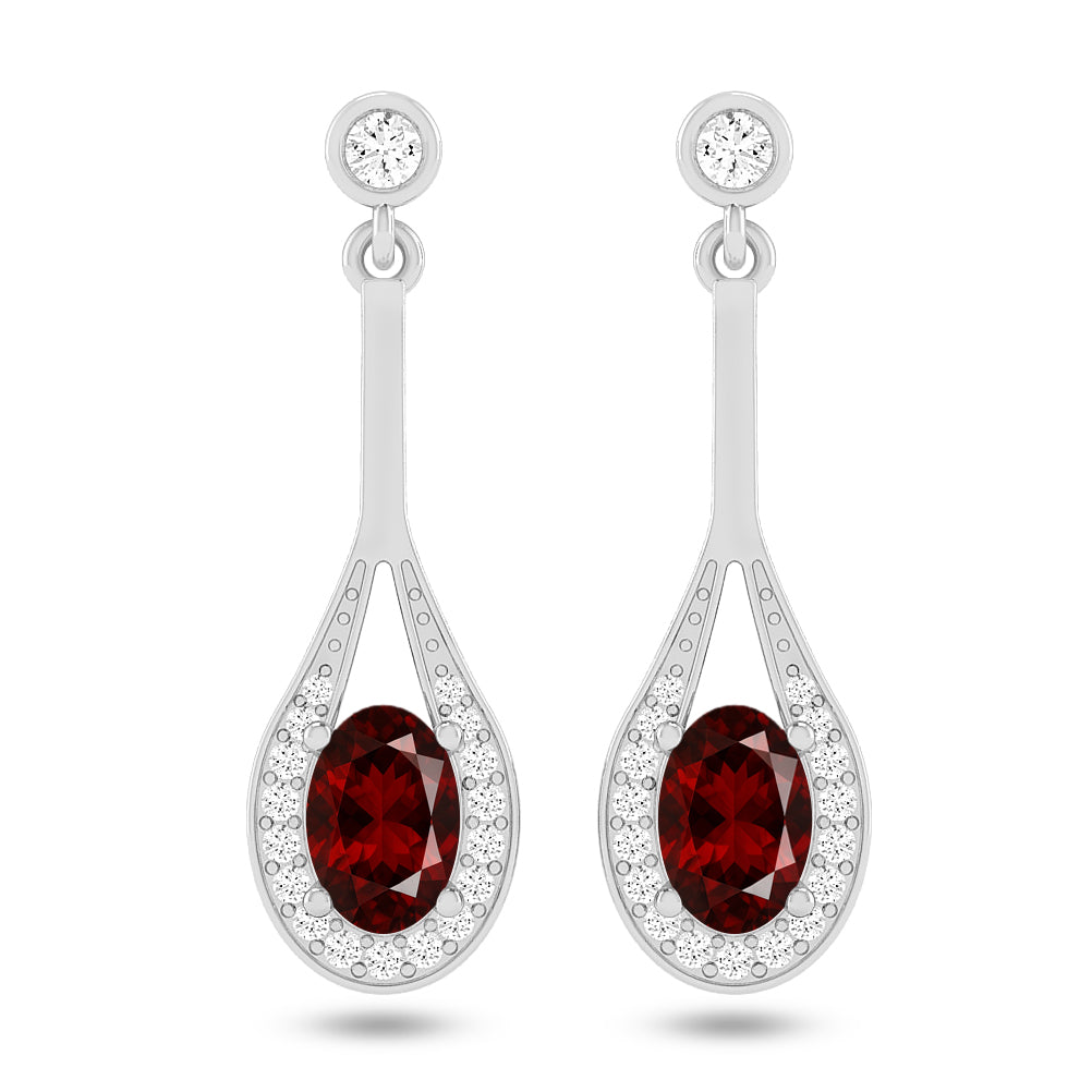Teardrop Halo Dangle Earrings | 925 Sterling Silver Birthstone Stud Earrings | Diamond Accent Gemstone Earrings | 15 Birthstone Options | Gift for Women