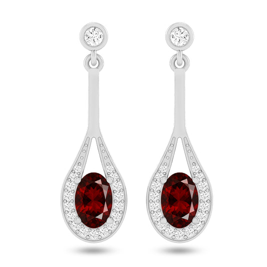 Teardrop Halo Dangle Earrings | 925 Sterling Silver Birthstone Stud Earrings | Diamond Accent Gemstone Earrings | 15 Birthstone Options | Gift for Women