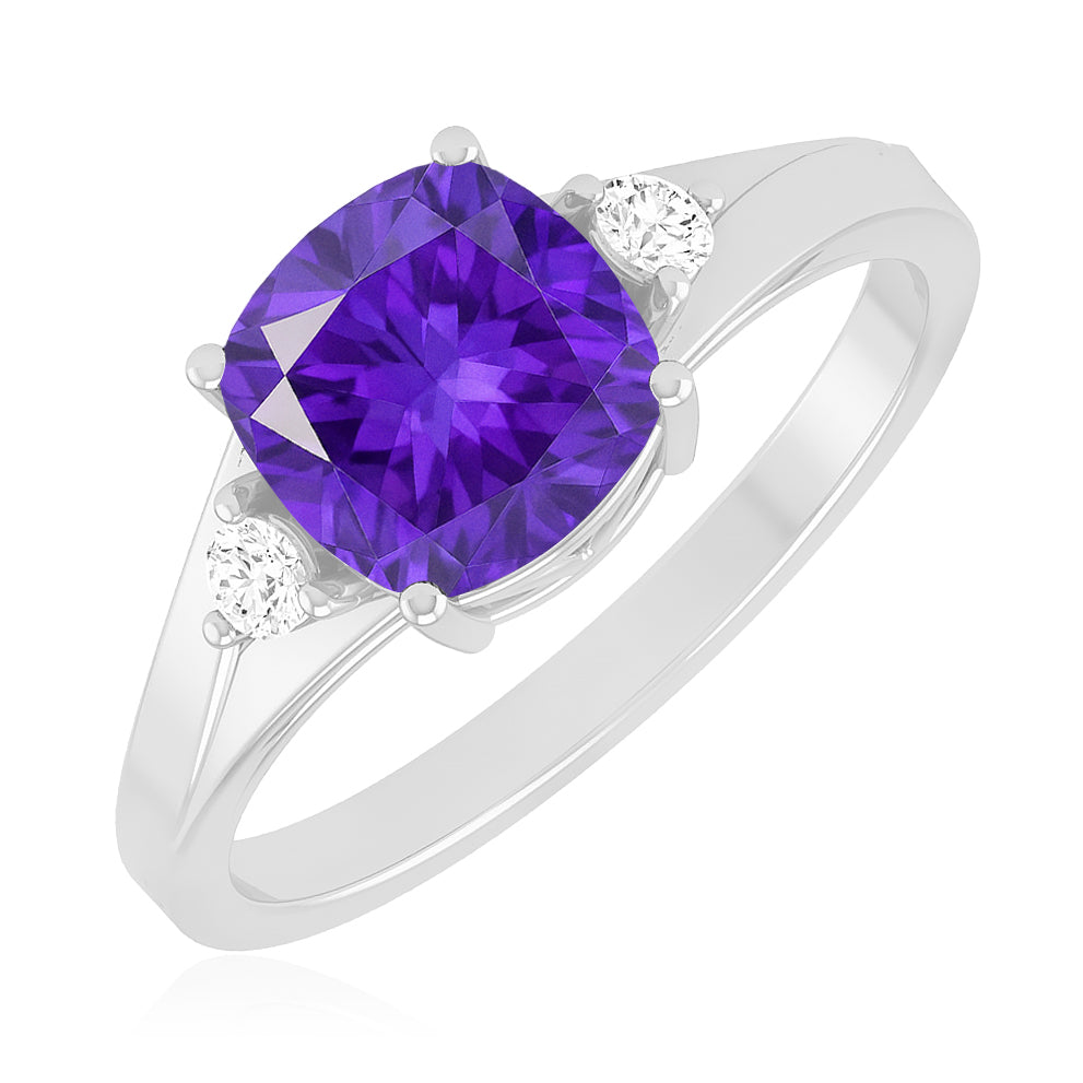 Classic Three-Stone Solitaire Ring | Sterling Silver Birthstone Ring | Genuine Gemstone & Diamond Studded Ring | Personalized Promise Ring | Gift for Her