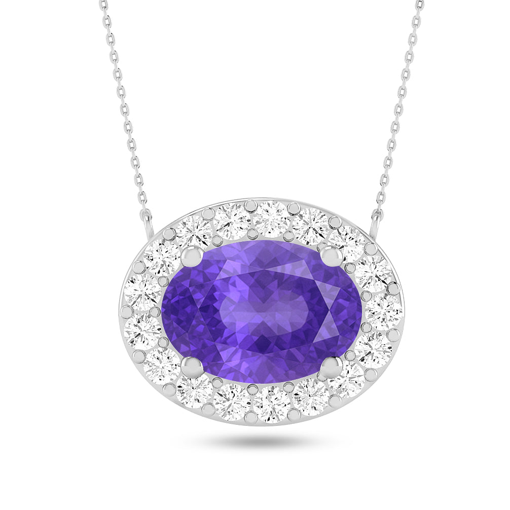 Oval Halo Solitaire Pendant | Starburst Pendant | Heart Knot Teardrop Pendant | Sterling Silver Birthstone Necklace | Diamond Accent | Adjustable Chain | 15 Gemstone Choices