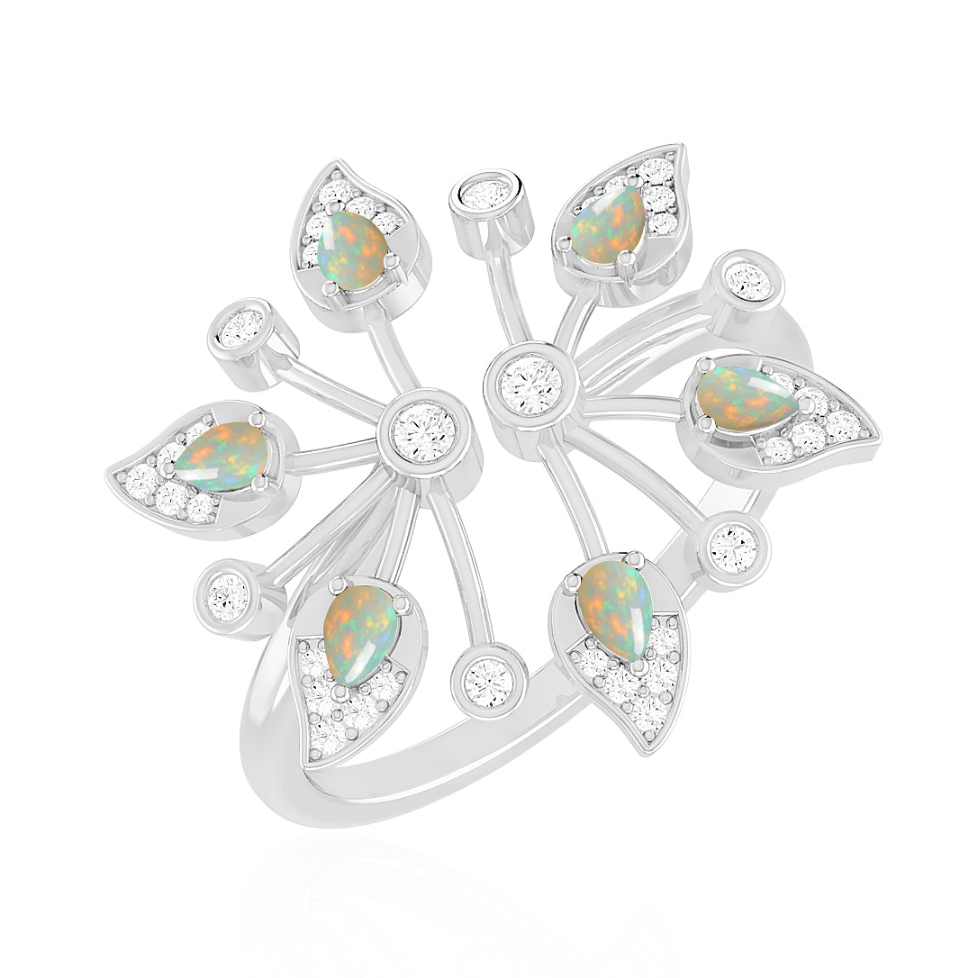 Nature Inspired Floral Cluster Ring | Sterling Silver Birthstone Ring | Genuine Gemstone & Diamond Studded Ring | Personalized Promise Ring | Gift for Her