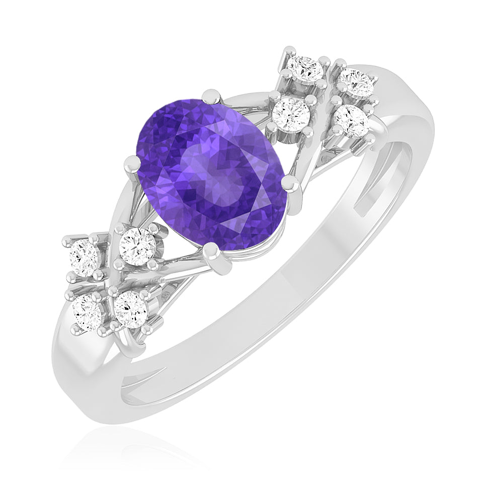 Floral Cluster Solitaire Ring | Sterling Silver Birthstone Ring | Genuine Gemstone & Diamond Studded Ring | Personalized Promise Ring | Gift for Her