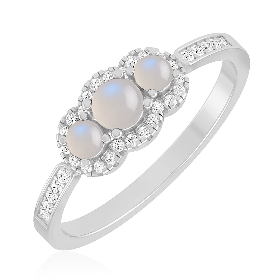 Trilogy Halo Ring | Sterling Silver Birthstone Ring | Genuine Gemstone & Diamond Studded Ring | Personalized Promise Ring | Gift for Her