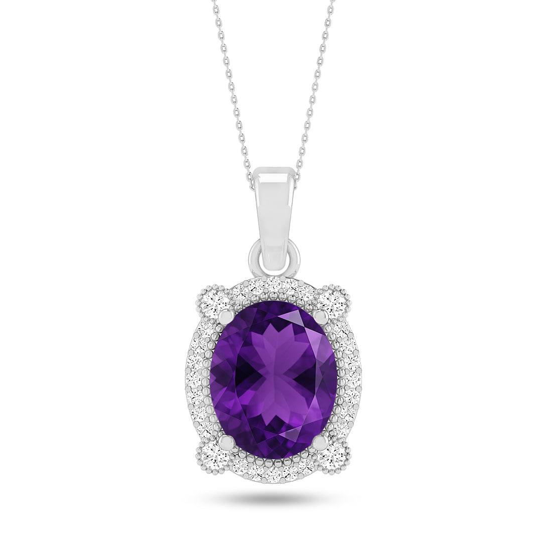 Oval Cabochon Halo Pendant | Starburst Pendant | Heart Knot Teardrop Pendant | Sterling Silver Birthstone Necklace | Diamond Accent | Adjustable Chain | 15 Gemstone Choices