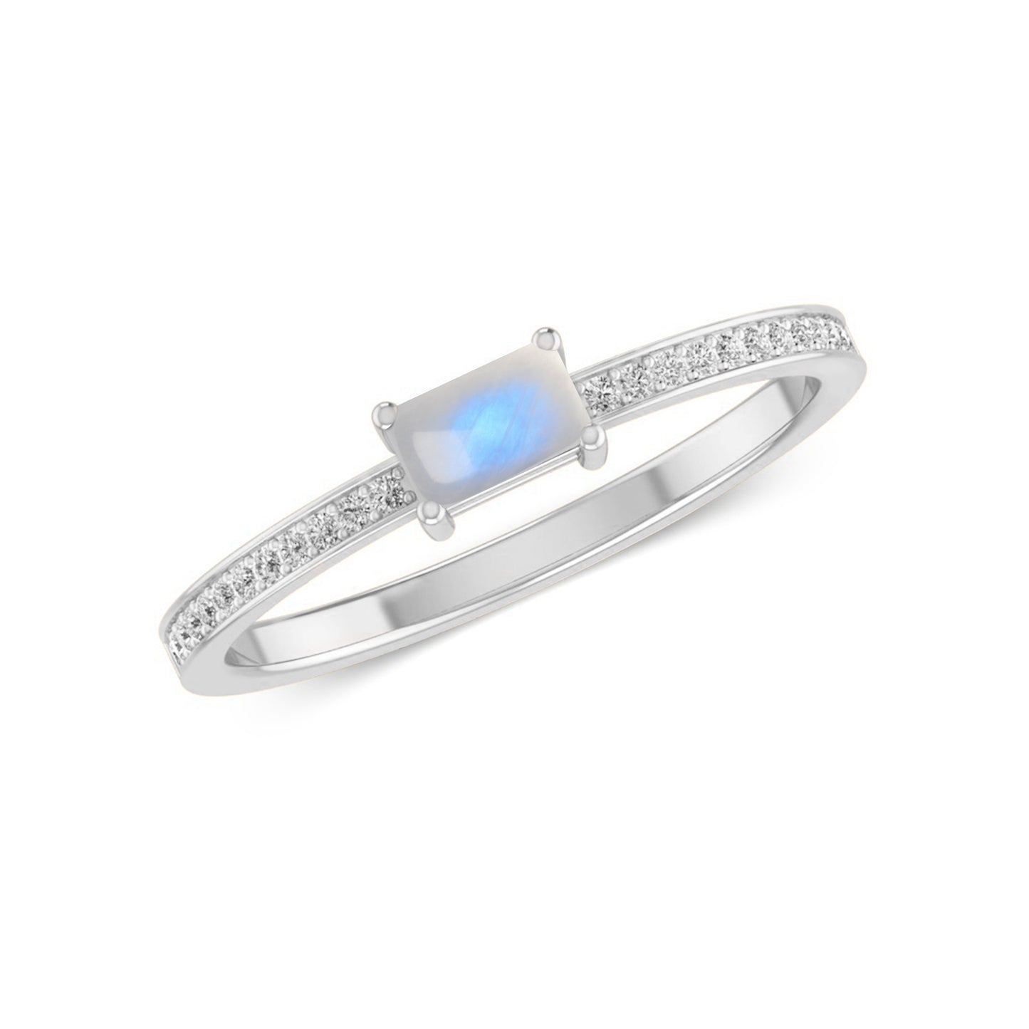Baguette Solitaire Ring | Sterling Silver Birthstone Ring | Genuine Gemstone & Diamond Studded Ring | Personalized Promise Ring | Gift for Her
