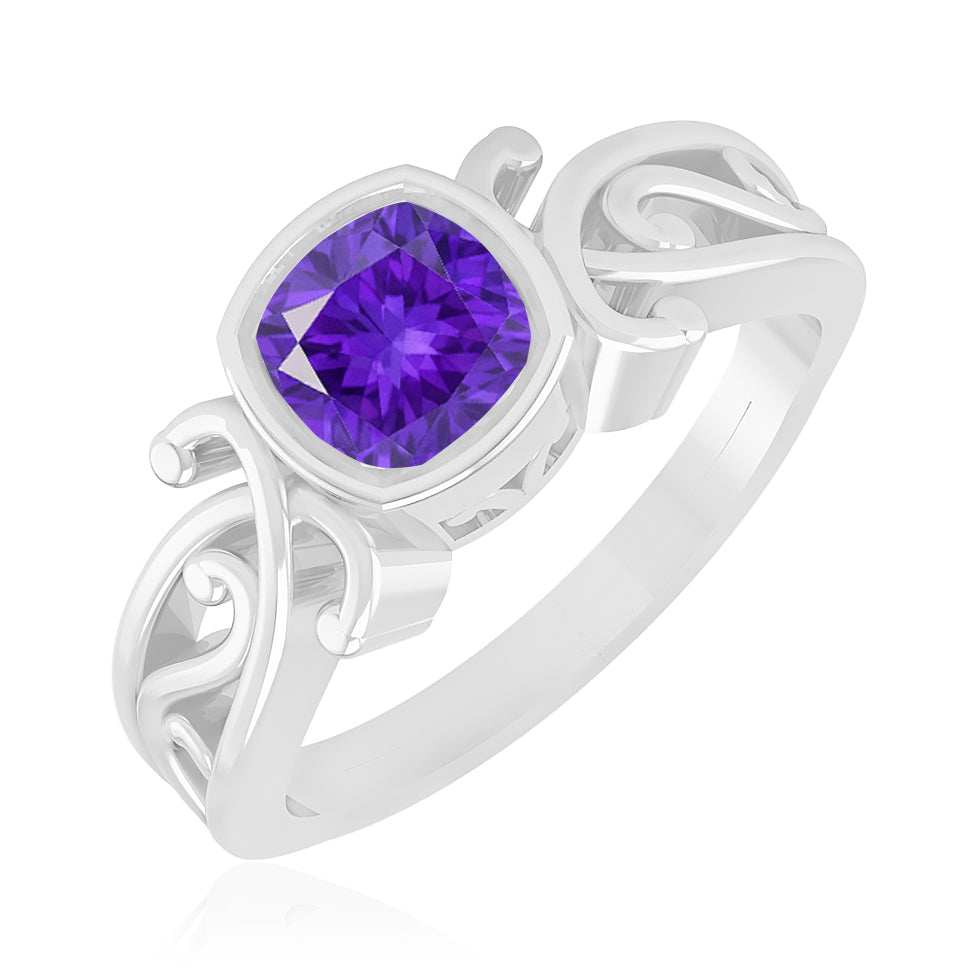Celtic Knot Bezel Solitaire Ring | Sterling Silver Birthstone Ring | Genuine Gemstone & Diamond Studded Ring | Personalized Promise Ring | Gift for Her