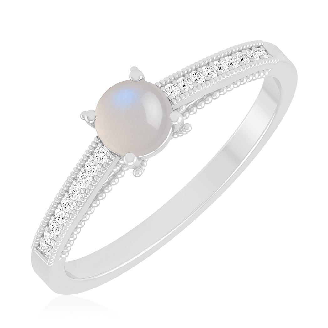Milgrain Solitaire Ring | Sterling Silver Birthstone Ring | Genuine Gemstone & Diamond Studded Ring | Personalized Promise Ring | Gift for Her