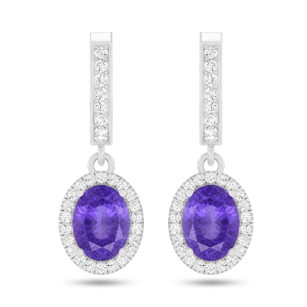 Oval Halo Drop Earrings | 925 Sterling Silver Birthstone Stud Earrings | Diamond Accent Gemstone Earrings | 15 Birthstone Options | Gift for Women