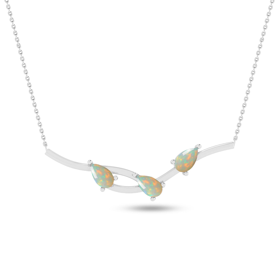 Three-Stone Curved Bar Necklace | Sterling Silver Birthstone Necklace | Adjustable Chain | 15 Gemstone Choices | Personalized Gemstone Pendant