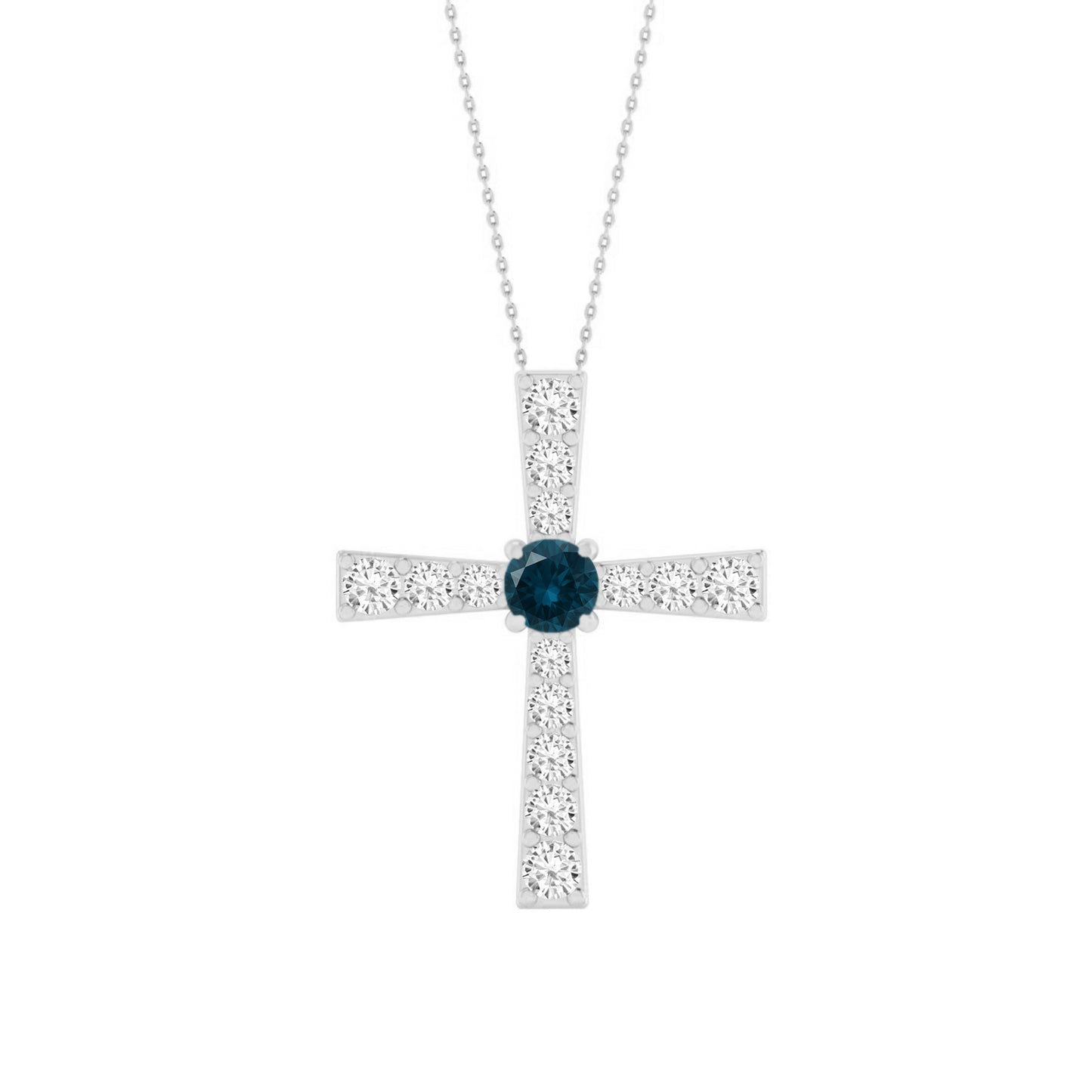 Cross Pendant | Sterling Silver Birthstone Necklace | Diamond Accent | Adjustable Chain | 15 Gemstone Choices