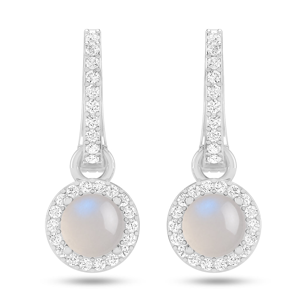 Round Halo Drop Earrings | 925 Sterling Silver Birthstone Stud Earrings | Diamond Accent Gemstone Earrings | 15 Birthstone Options | Gift for Women