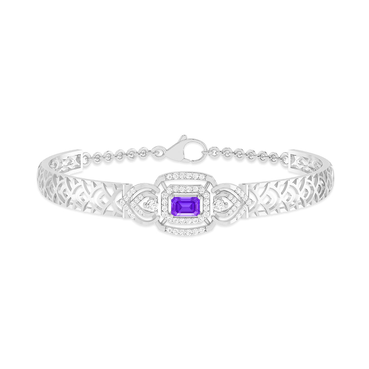Art Deco Cuff Bracelet| Sterling Silver Birthstone Bracelet | Adjustable Chain | 15 Gemstone Choices | Personalized Gemstone Bracelet Floral Vine Bracelet Canter piece