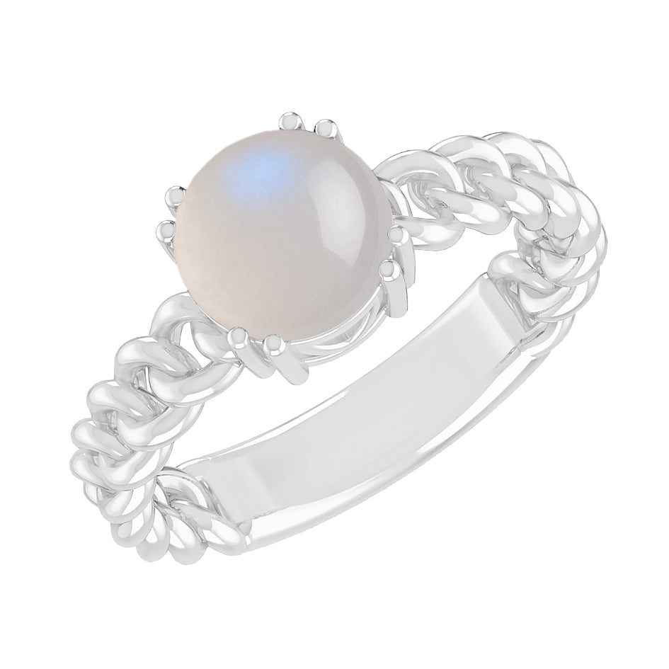 Chain Link Solitaire Ring | Sterling Silver Birthstone Ring | Genuine Gemstone & Diamond Studded Ring | Personalized Promise Ring | Gift for Her
