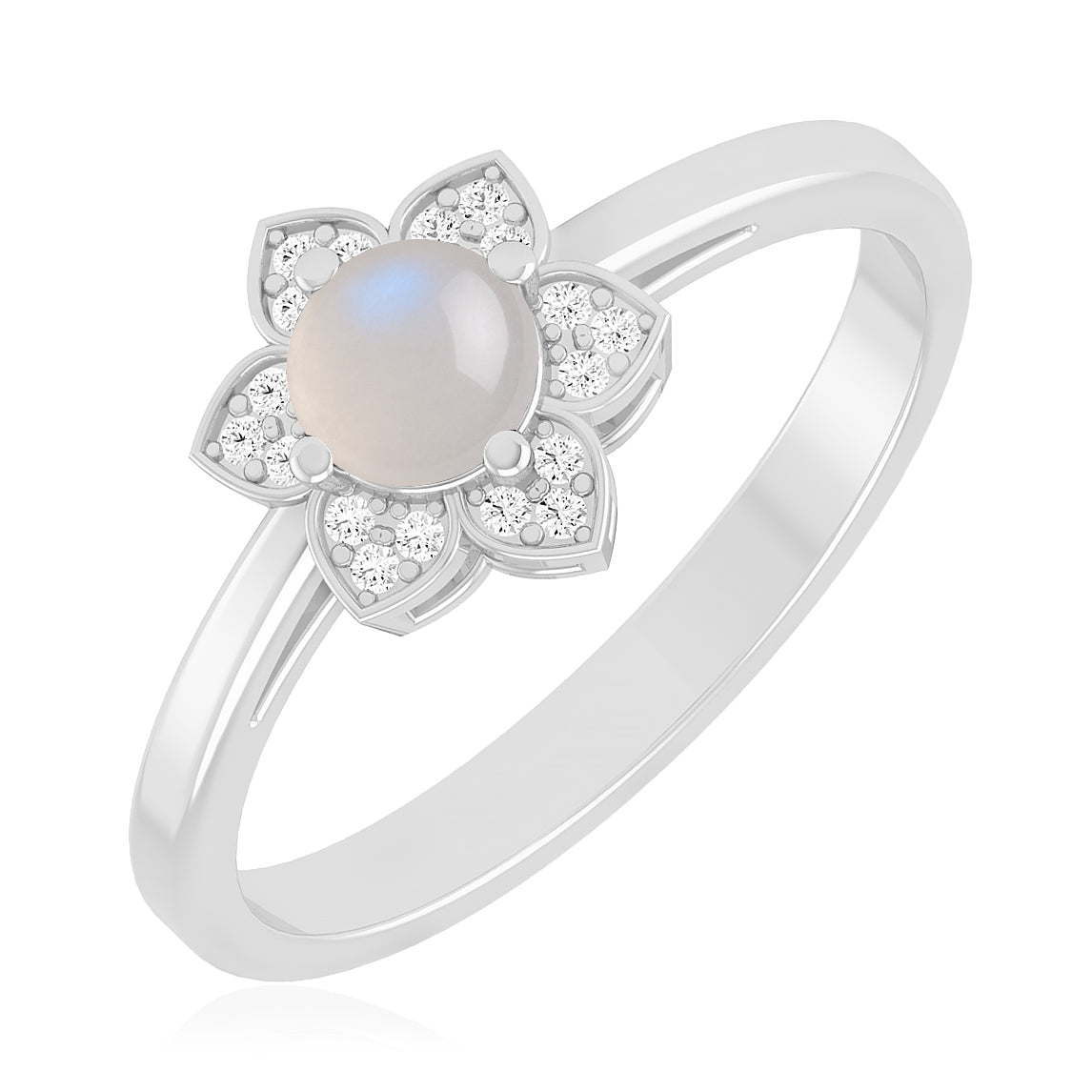 Floral Halo Solitaire Ring | Sterling Silver Birthstone Ring | Genuine Gemstone & Diamond Studded Ring | Personalized Promise Ring | Gift for Her
