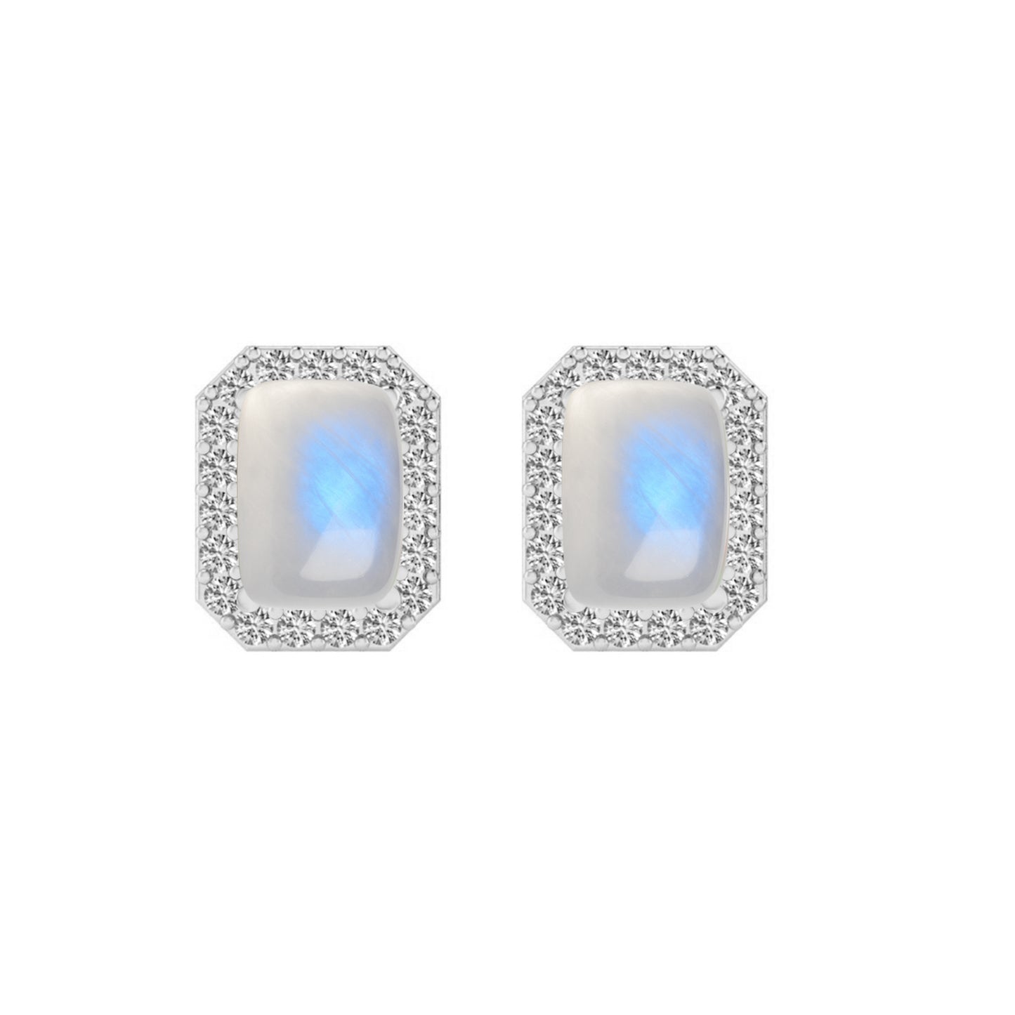 Emerald Cut Halo Stud Earrings | 925 Sterling Silver Birthstone Stud Earrings | Diamond Accent Gemstone Earrings | 15 Birthstone Options | Gift for Women