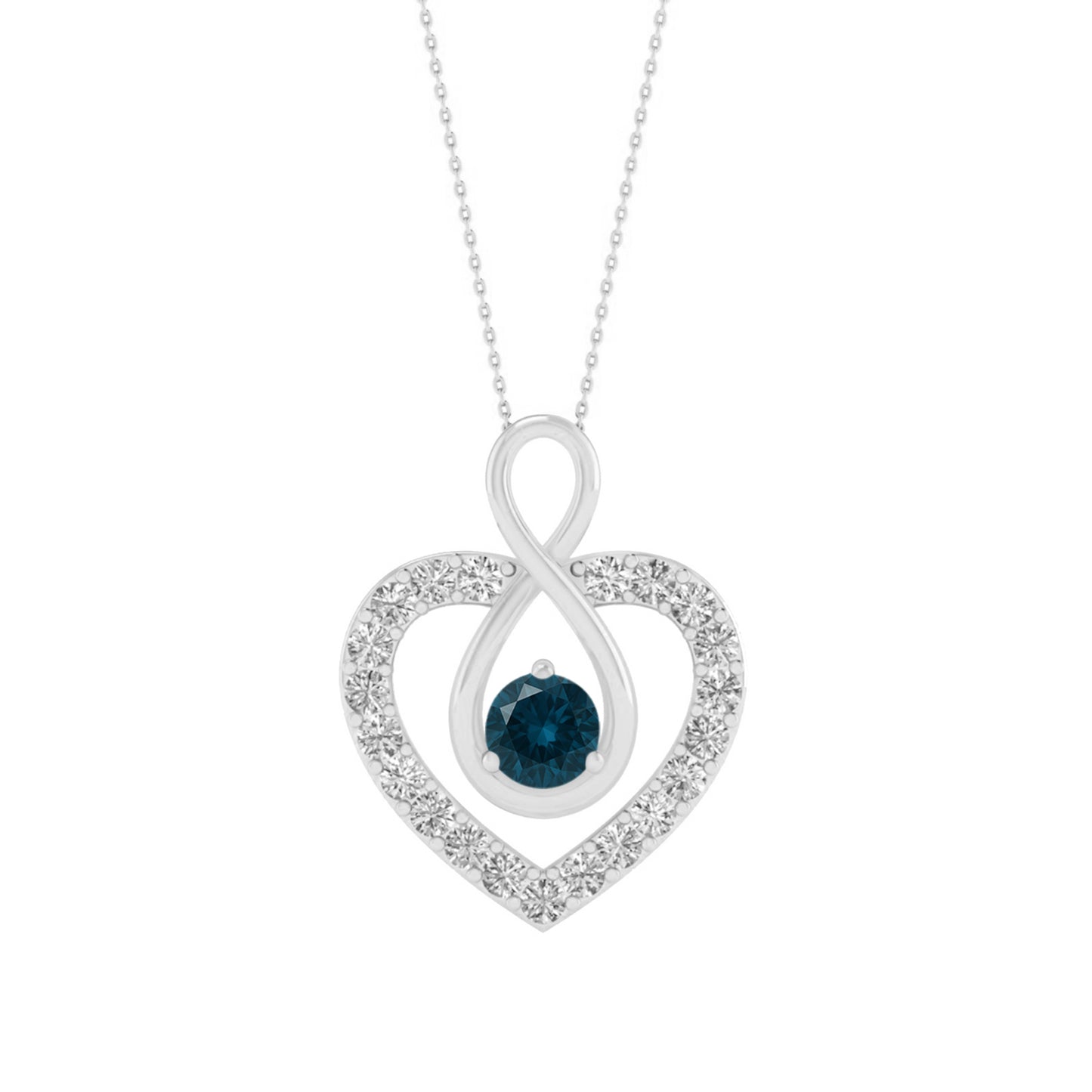 Infinity Heart Pendant | Sterling Silver Birthstone Necklace | Diamond Accent | Adjustable Chain | 15 Gemstone Choices