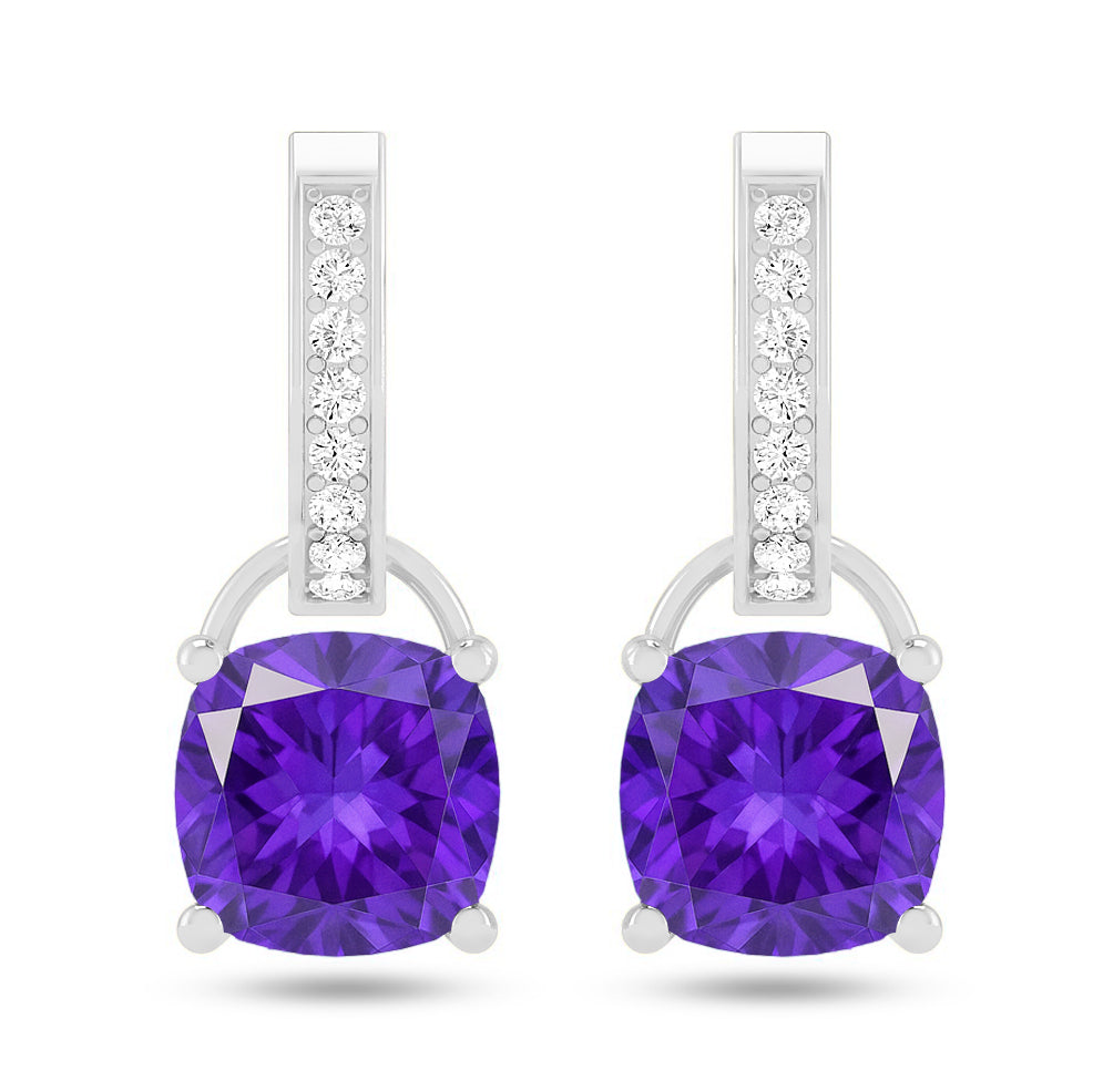 Cushion Cut Drop Stud Earrings | 925 Sterling Silver Birthstone Stud Earrings | Diamond Accent Gemstone Earrings | 15 Birthstone Options | Gift for Women (Copy)