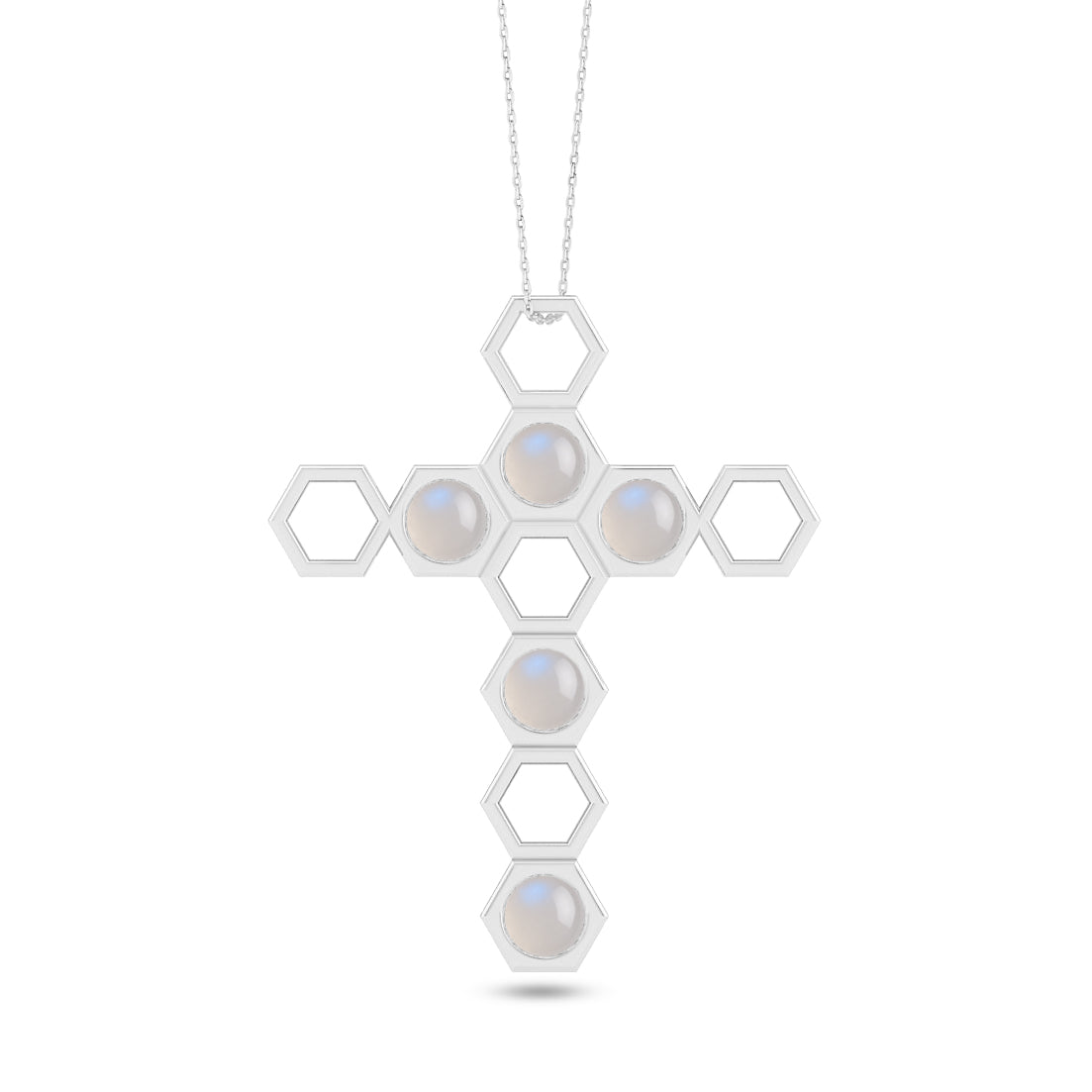Geometric Cross Pendant | Sterling Silver Birthstone Necklace | Adjustable Chain | 15 Gemstone Choices | Personalized Gemstone Pendant