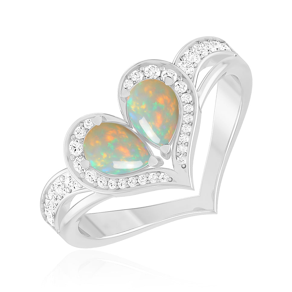 Heart-Shaped Gemstones Ring | Sterling Silver Birthstone Ring | Genuine Gemstone & Diamond Studded Ring | Personalized Promise Ring | Gift for Her