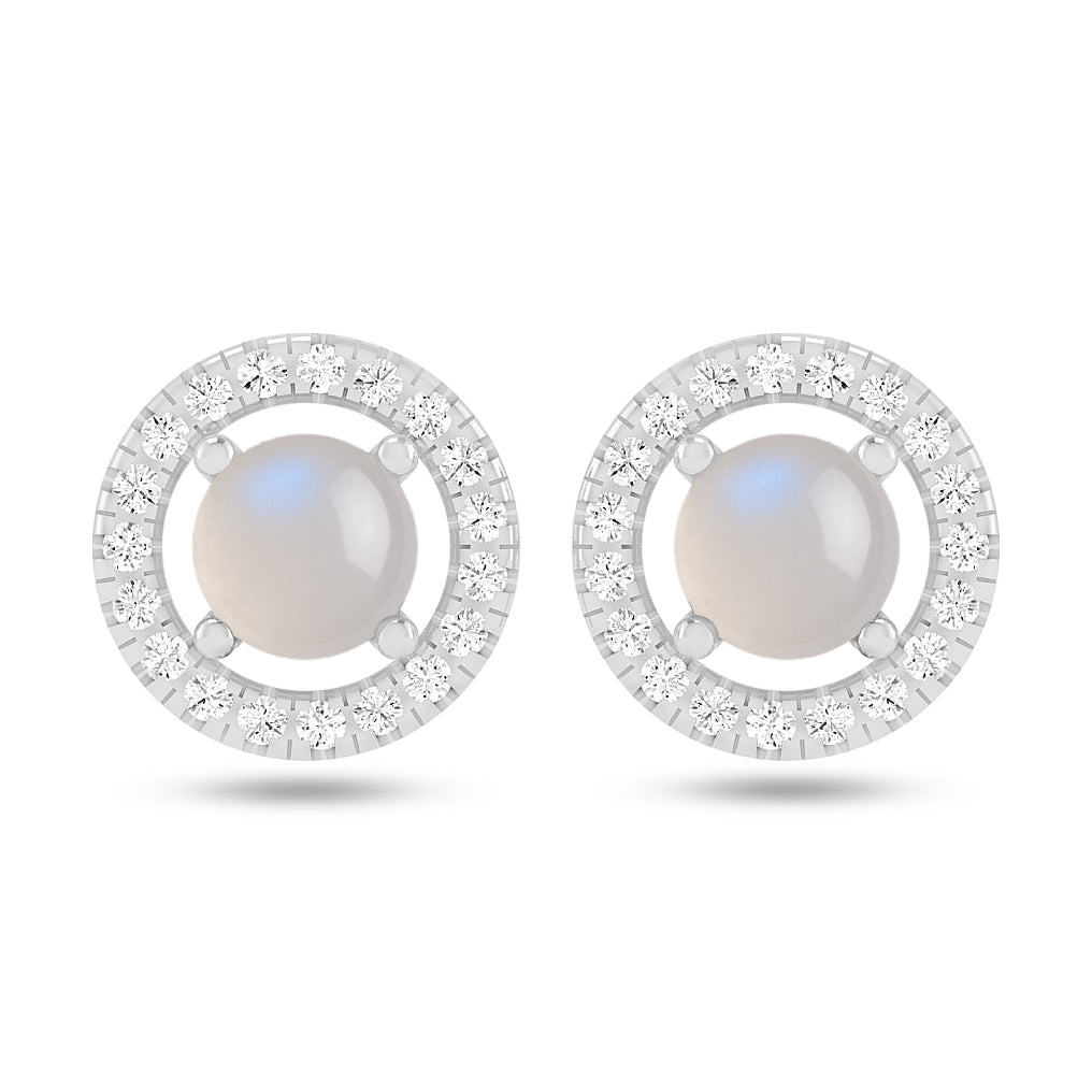 Round Halo Stud Earrings | 925 Sterling Silver Birthstone Stud Earrings | Diamond Accent Gemstone Earrings | 15 Birthstone Options | Gift for Women