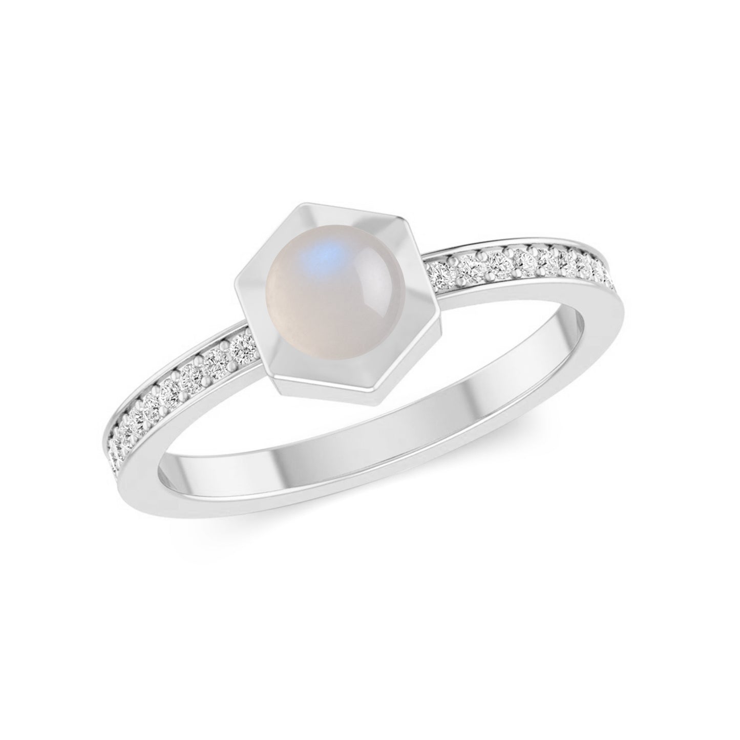 Hexagon Bezel Solitaire Ring | Bezel Halo Solitaire Ring | Sterling Silver Birthstone Ring | Genuine Gemstone & Diamond Studded Ring | Personalized Promise Ring | Gift for Her