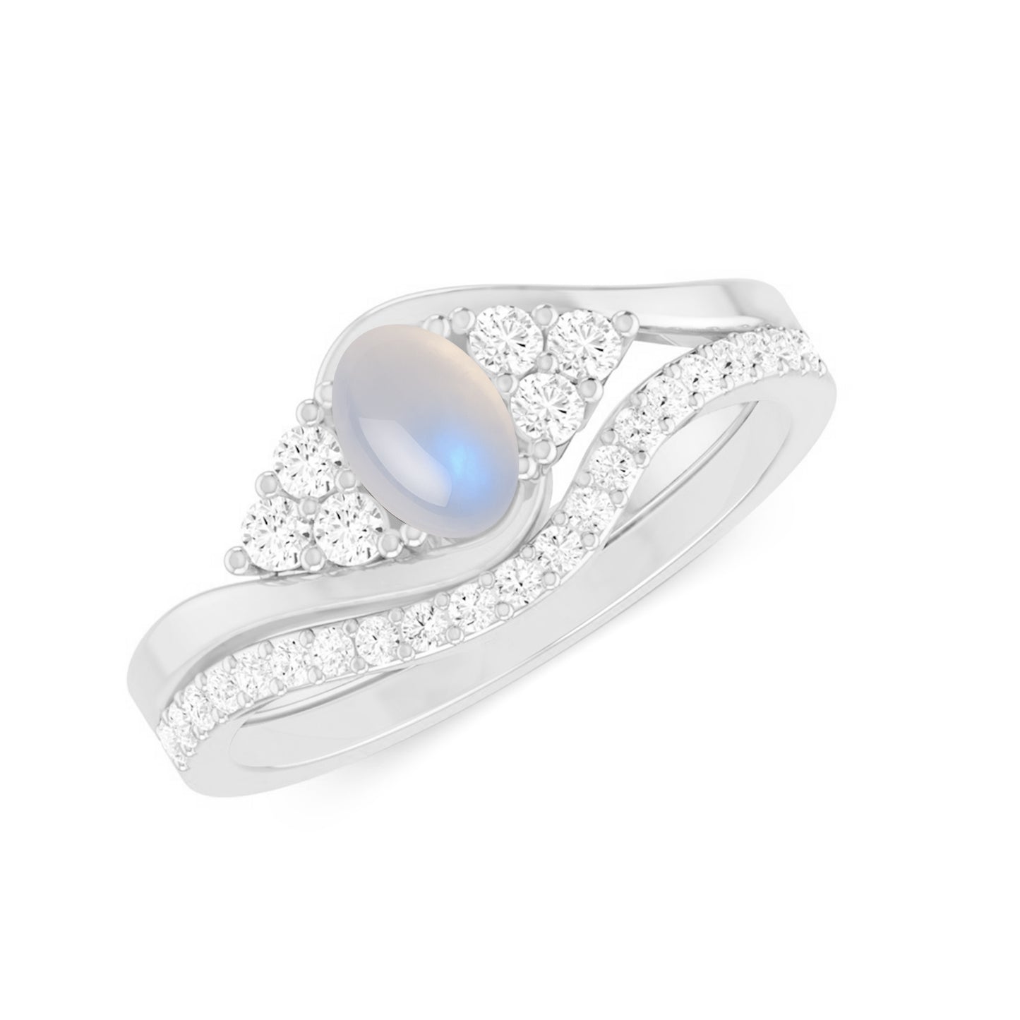 Curved Wedding Band | Sterling Silver Birthstone Ring | Genuine Gemstone & Diamond Studded Ring | Personalized Promise Ring | Gift for Her