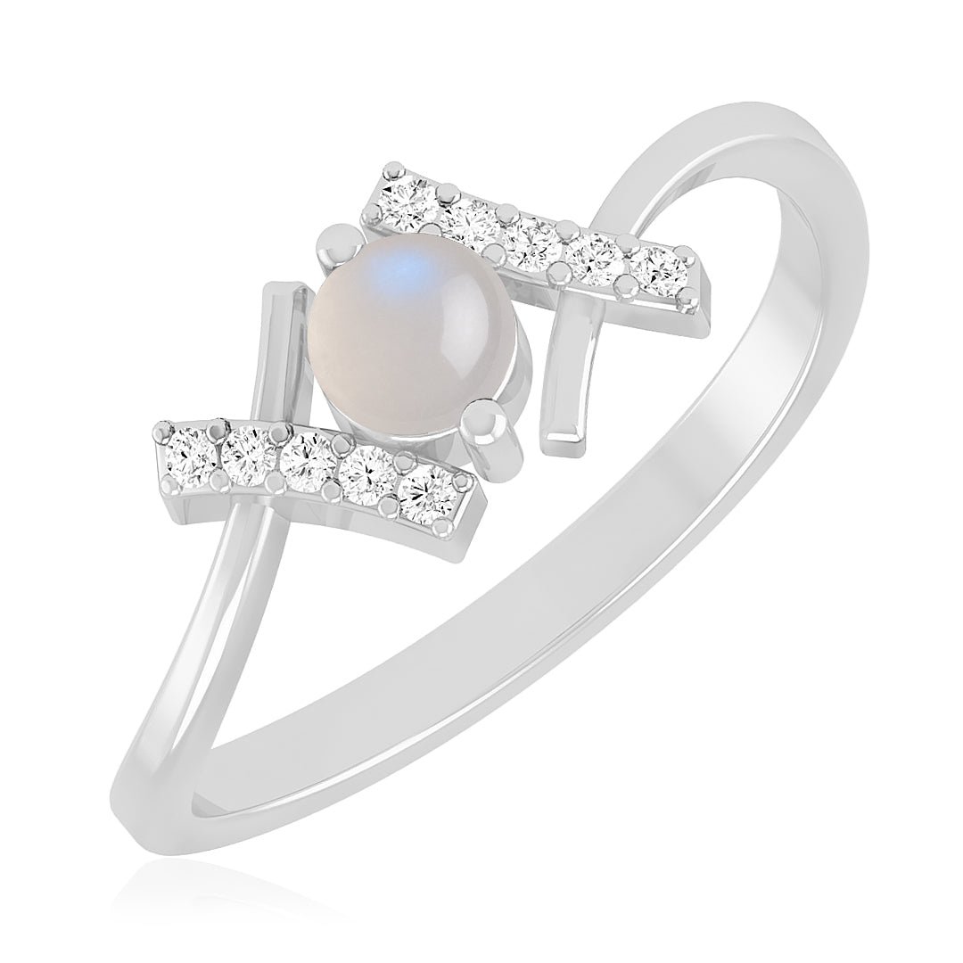Modern Bypass Solitaire Ring | Sterling Silver Birthstone Ring | Genuine Gemstone & Diamond Studded Ring | Personalized Promise Ring | Gift for Her