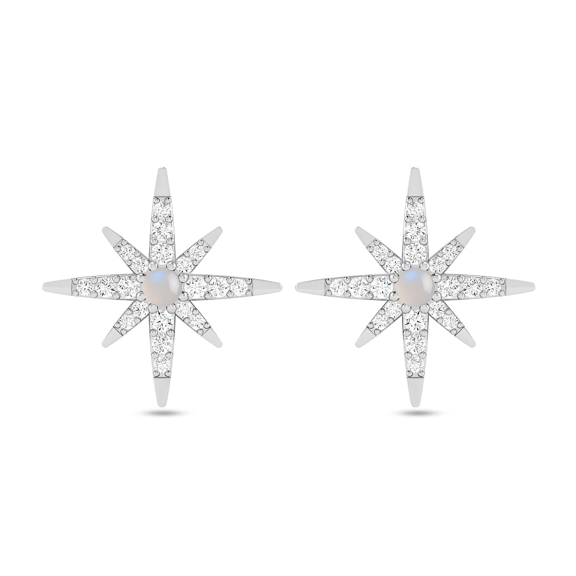 Celestial Starburst Stud Earrings | 925 Sterling Silver Birthstone Stud Earrings | Diamond Accent Gemstone Earrings | 15 Birthstone Options | Gift for Women