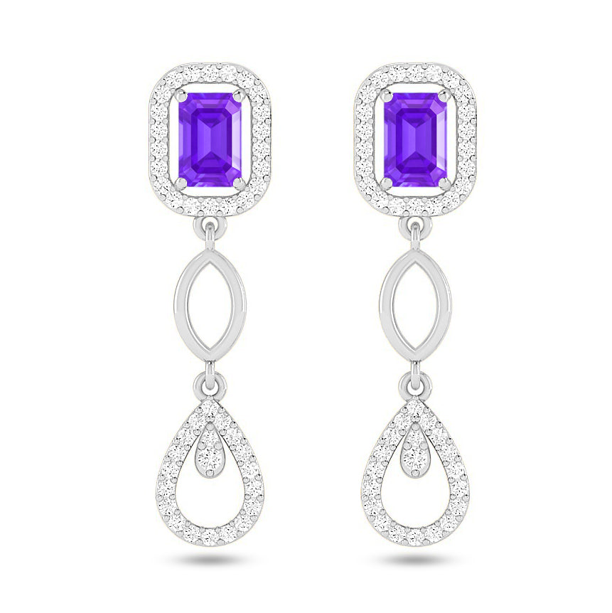 Geometric Halo Drop Earrings | 925 Sterling Silver Birthstone Stud Earrings | Diamond Accent Gemstone Earrings | 15 Birthstone Options | Gift for Women Geometric Halo Drop Earrings