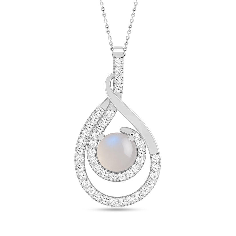 Teardrop Swirl Halo Pendant | Starburst Pendant | Heart Knot Teardrop Pendant | Sterling Silver Birthstone Necklace | Diamond Accent | Adjustable Chain | 15 Gemstone Choices