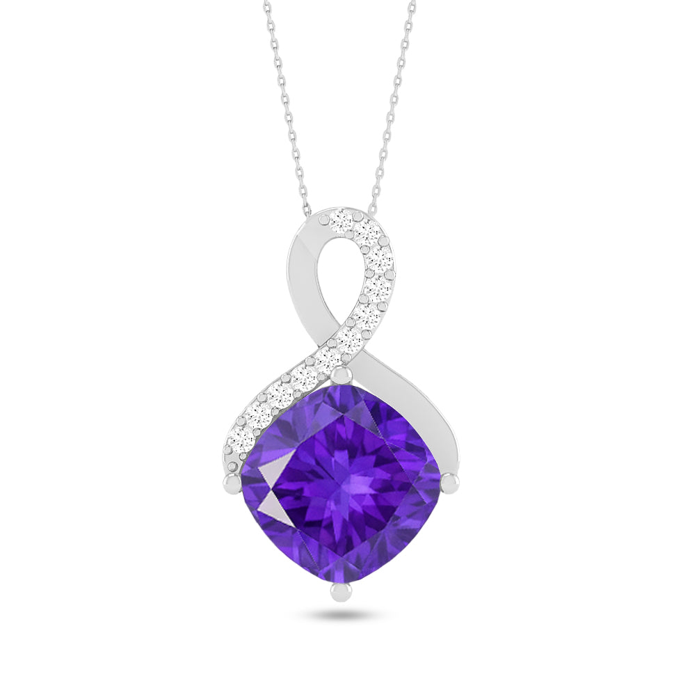 Infinity Cushion Solitaire Pendant | Starburst Pendant | Heart Knot Teardrop Pendant | Sterling Silver Birthstone Necklace | Diamond Accent | Adjustable Chain | 15 Gemstone Choices