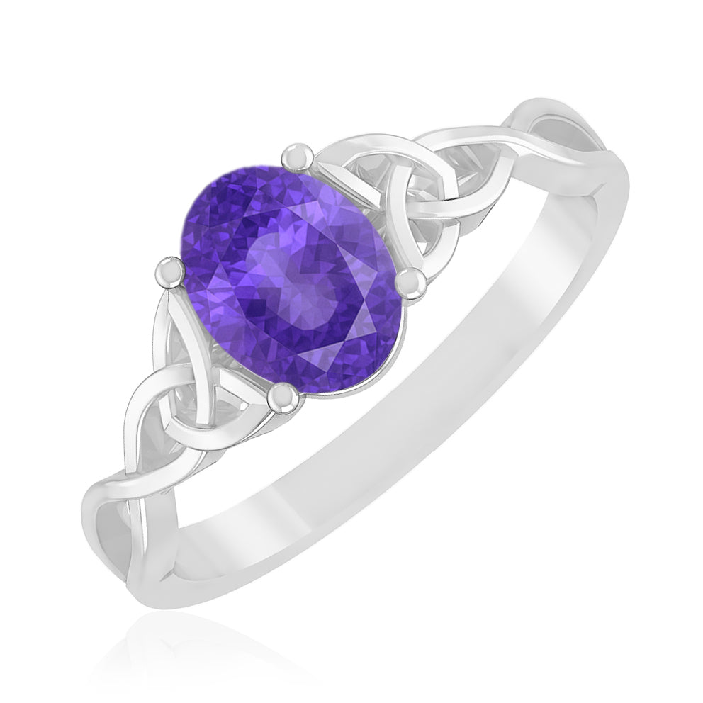 Celtic Knot Oval Solitaire Ring | Sterling Silver Birthstone Ring | Genuine Gemstone Studded Ring | Personalized Promise Ring | Gift for Her