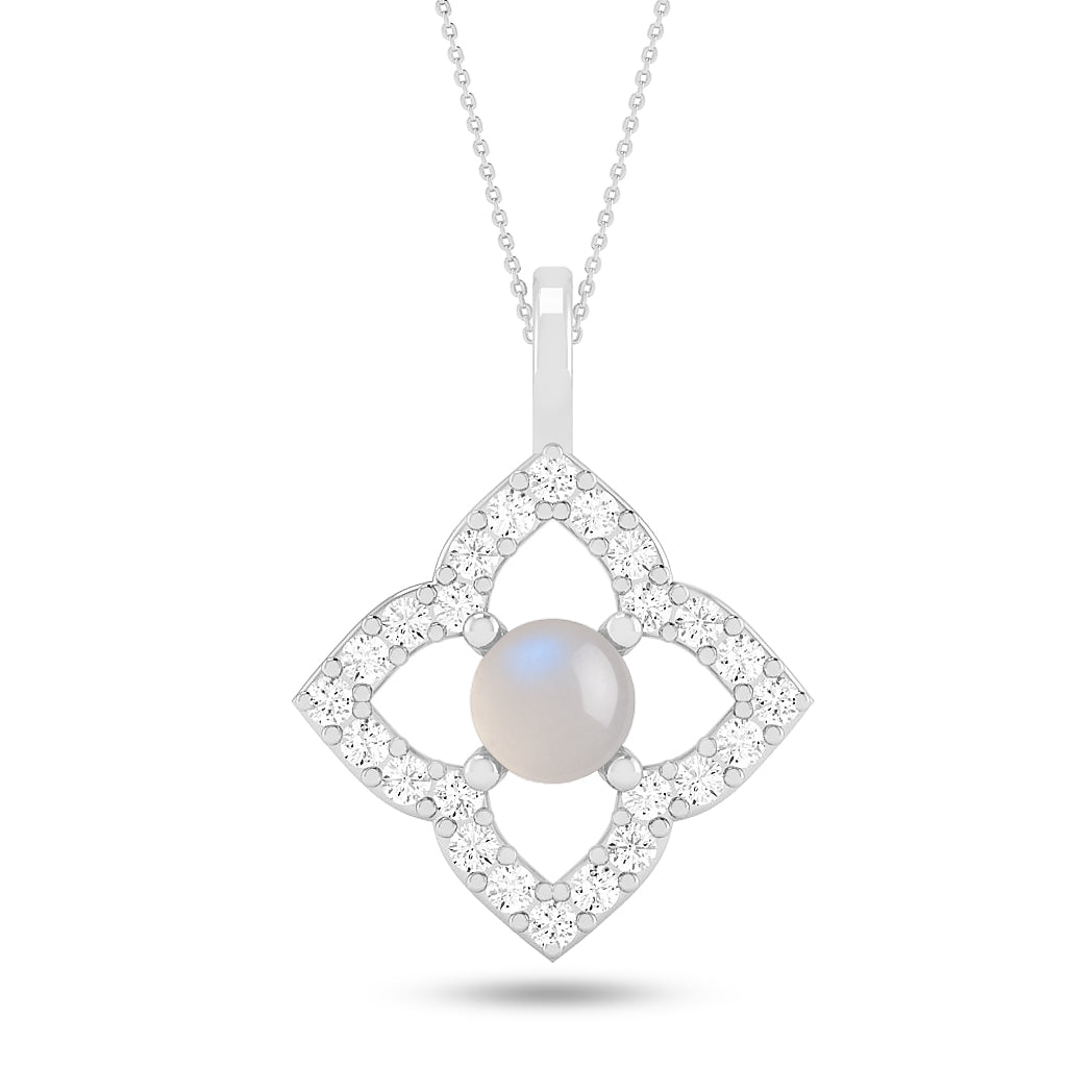 Floral Quatrefoil Halo Pendant | Starburst Pendant | Heart Knot Teardrop Pendant | Sterling Silver Birthstone Necklace | Diamond Accent | Adjustable Chain | 15 Gemstone Choices
