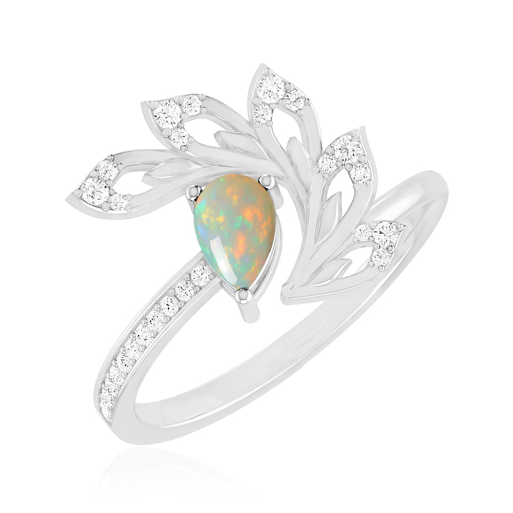 Nature Inspired Leaf Ring | Sterling Silver Birthstone Ring | Genuine Gemstone & Diamond Studded Ring | Personalized Promise Ring | Gift for Her