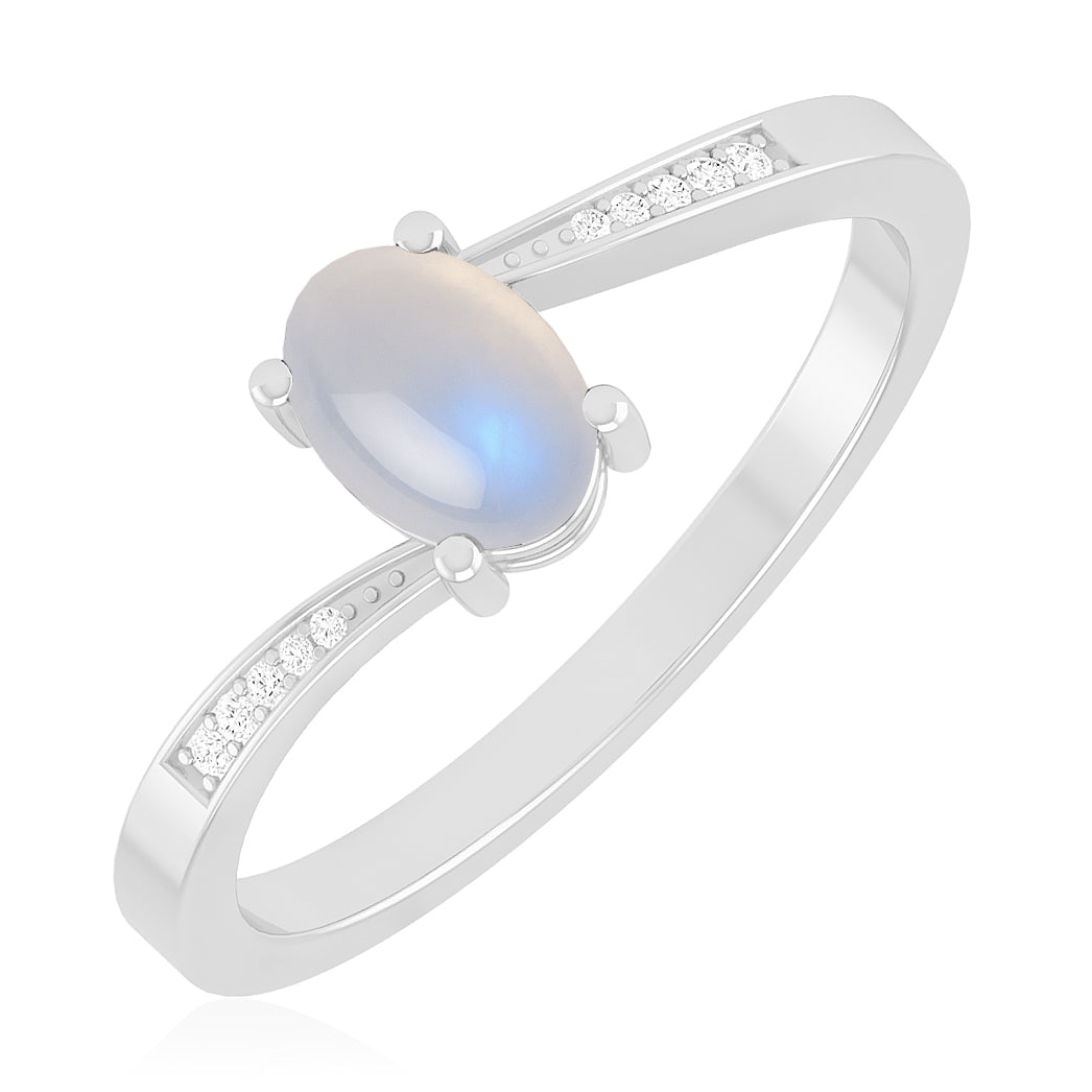 Oval Solitaire Ring | Sterling Silver Birthstone Ring | Genuine Gemstone & Diamond Studded Ring | Personalized Promise Ring | Gift for Her