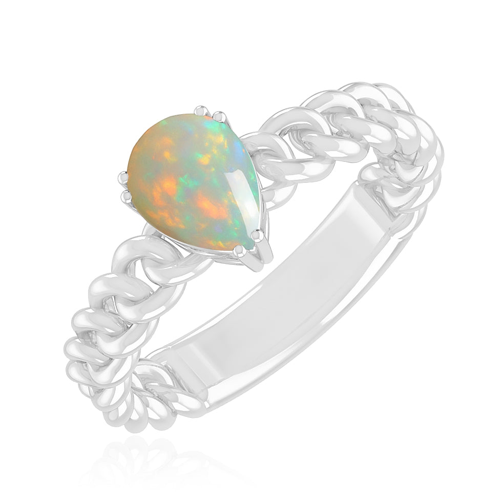 Chain Link Solitaire Ring | Sterling Silver Birthstone Ring | Genuine Gemstone Studded Ring | Personalized Promise Ring | Gift for Her