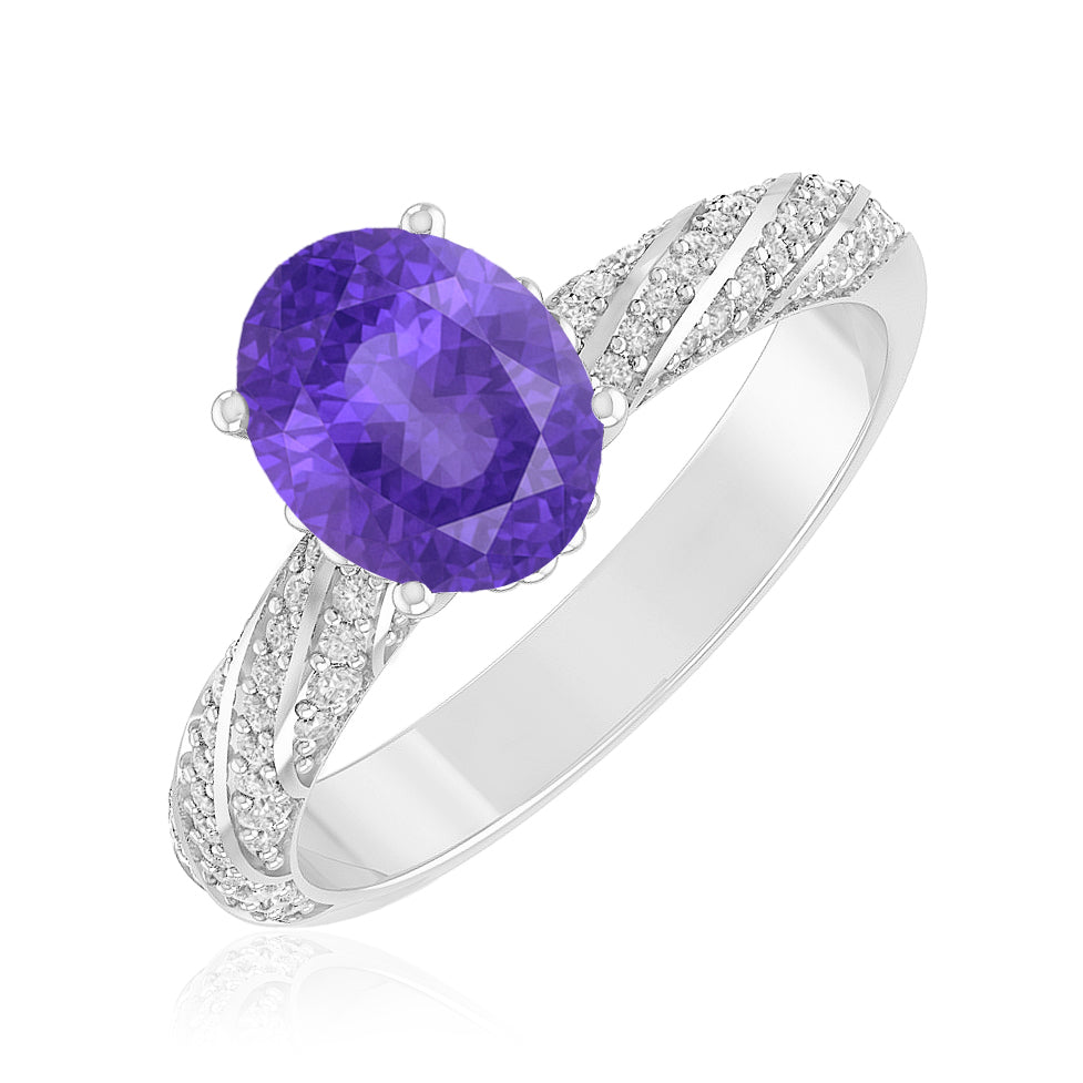 Halo Solitaire Ring | Sterling Silver Birthstone Ring | Genuine Gemstone & Diamond Studded Ring | Personalized Promise Ring | Gift for Her