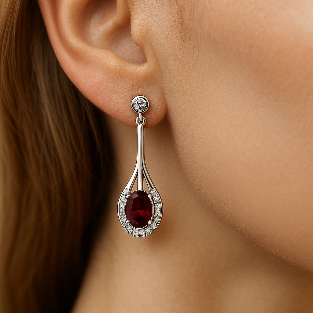 Teardrop Halo Dangle Earrings | 925 Sterling Silver Birthstone Stud Earrings | Diamond Accent Gemstone Earrings | 15 Birthstone Options | Gift for Women